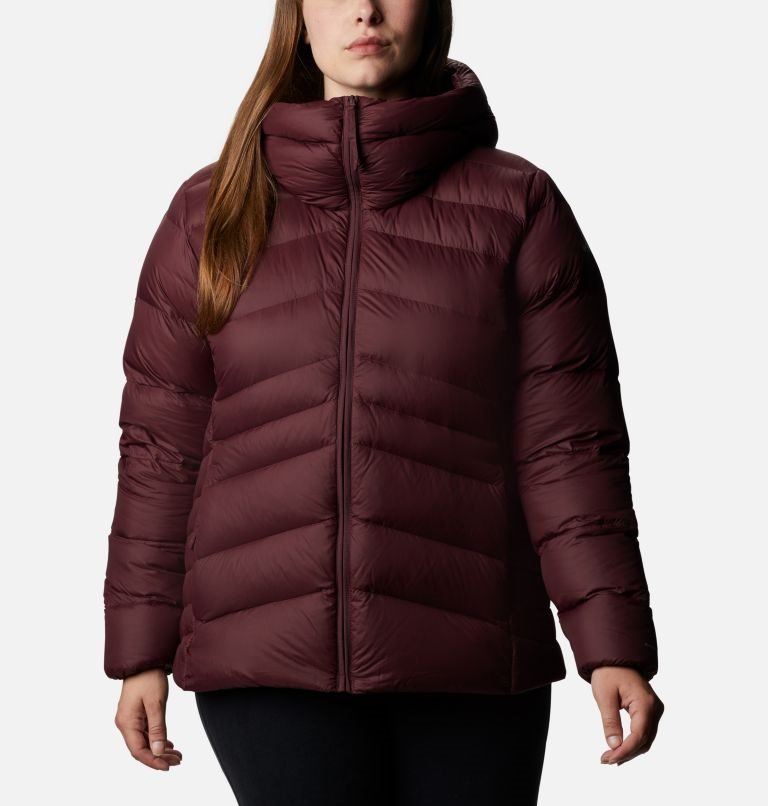 Women\'s Columbia Autumn Park Hooded Down Jackets Burgundy | Plus Size CA-ZAC61